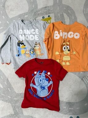 Bluey Kids Tee Bundle — Gray "Dance Mode", Orange "Bingo", “Red White Bluey”